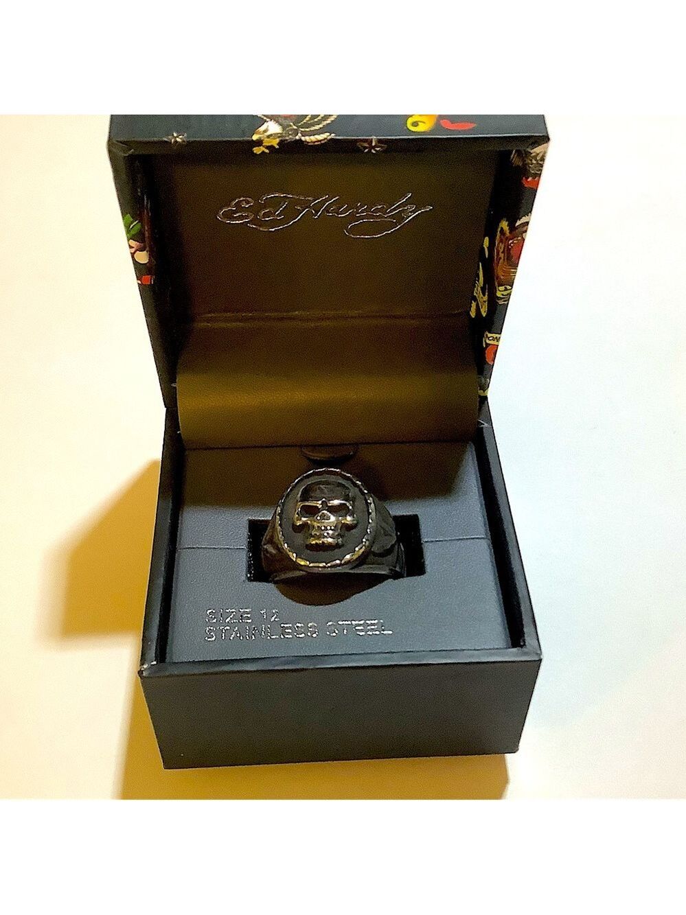 Ed Hardy Silver Stainless Steel Skull Ring Size 12 New